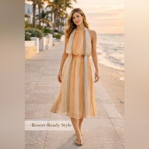 Chico’s Petite Resort Dress Peach Chiffon Flowy Midi